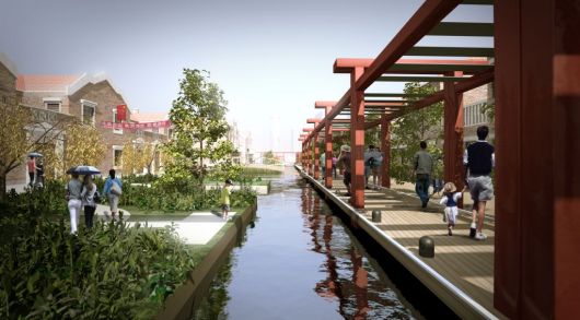 Channel area in preserved Lilong block showing pedestrian and bicycle routes