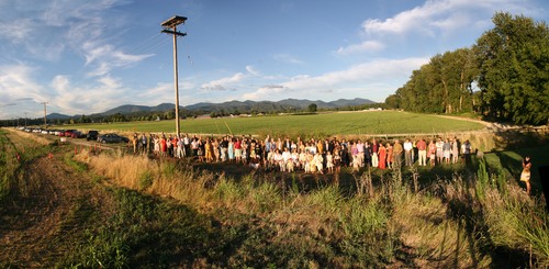 Group portrait wedding panorama photo